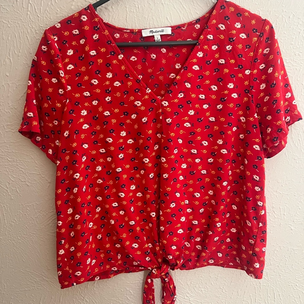 Madewell Red Floral Tie-Front Top – Women’s Small – Cottagecore Vibe